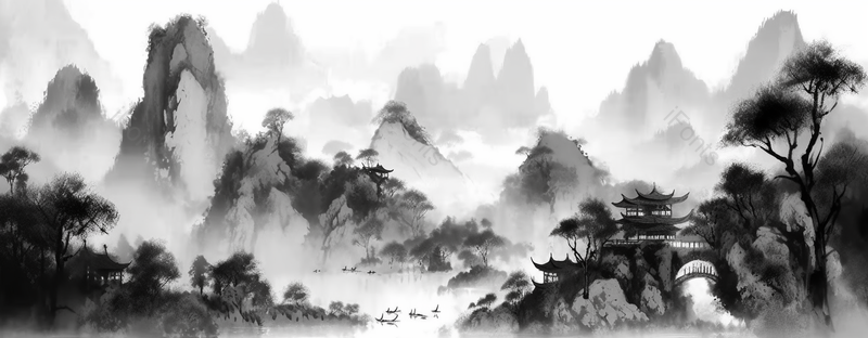 唯美世外桃源水墨中国画背景壁纸抽象水墨山水风景画,插画/手绘图,插画/手绘图库,插画/手绘图下载,插画/手绘